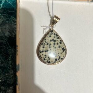 Teardrop Pendant Necklace with Dalmatian Jasper